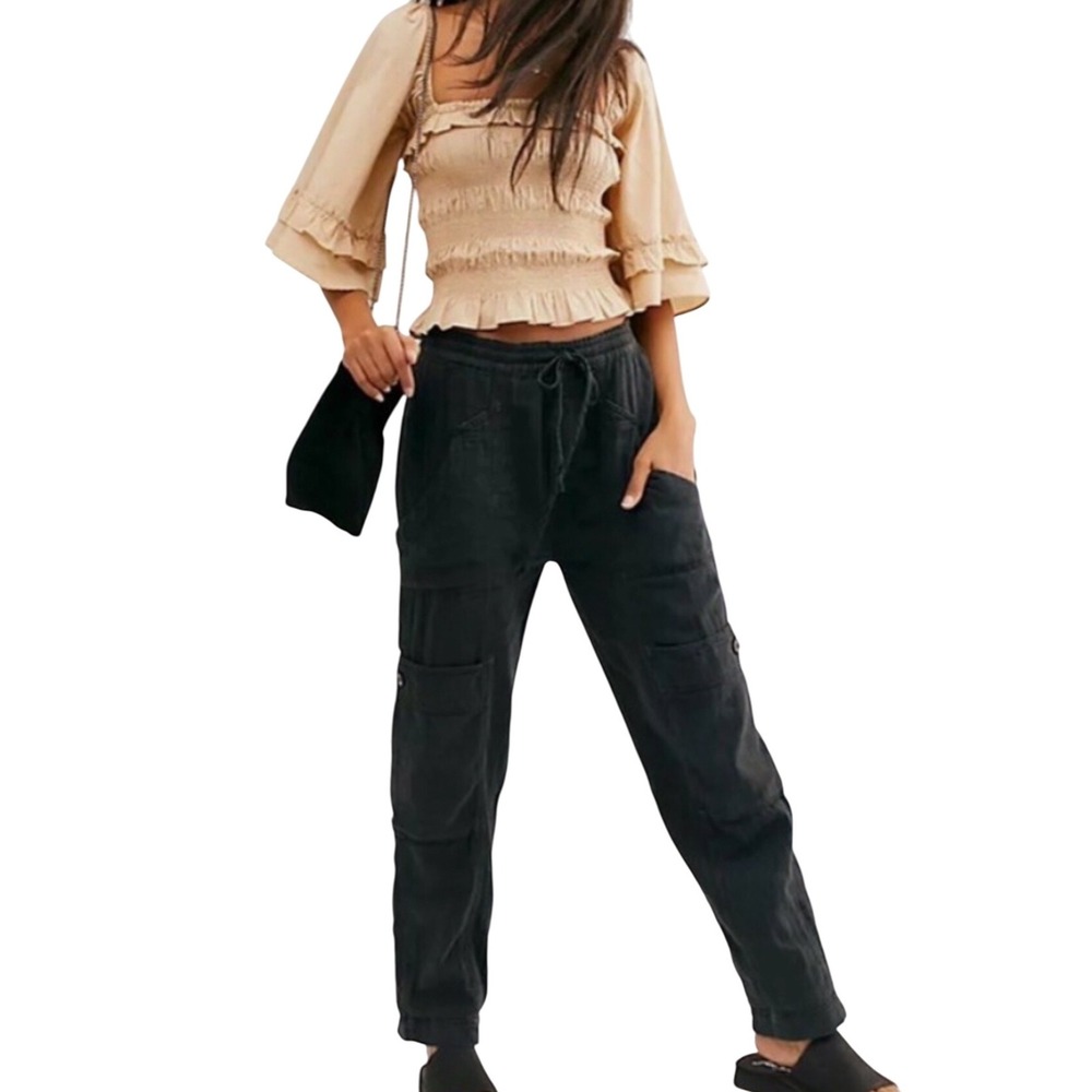 Free People Feelin' Good Utility Pull On‎ Pant Black Women's Size Small